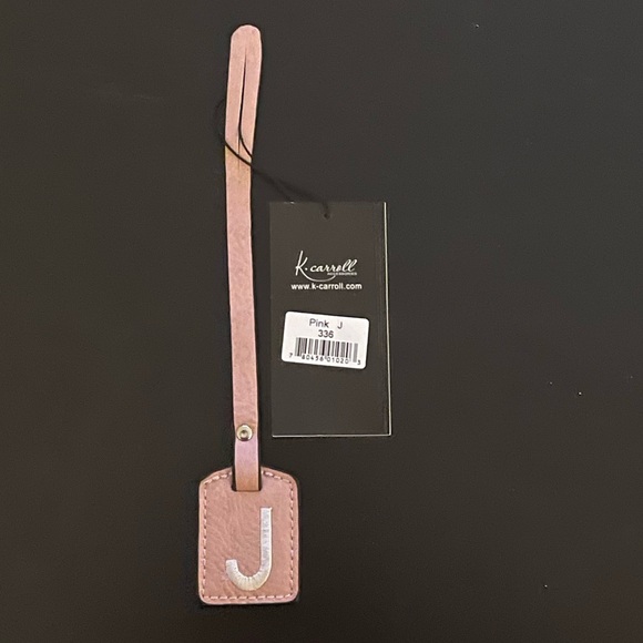 NWT “K•Carroll” Bag Tag,  Monogram Letter "J" Pink Bag Tag with "White" Letter - Picture 1 of 5